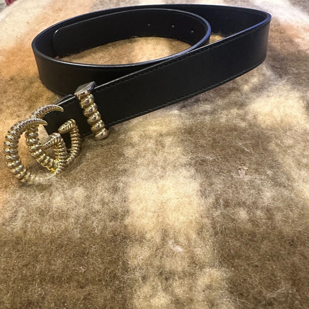 Gucci Black Belt with Gold Accents